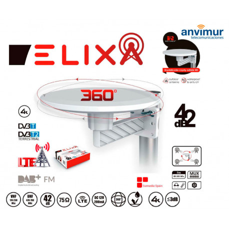 Omnidirectional Antenna 360º 4K VHF/UHF 42dB LTE Filter | ELIXA