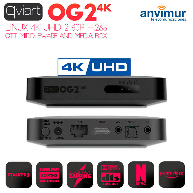 OG2 4K, IPTV Receiver 4K Linux OTT UHD 2160P HDR10 H.265 Qviart