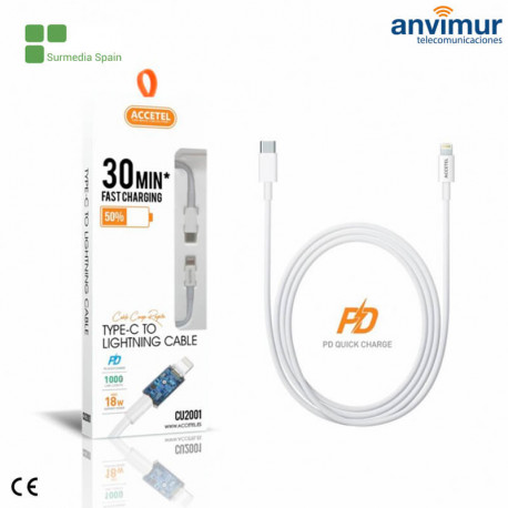 Cable PD 18W Type-C a Lightning 1 Metro Blanco | CU2001