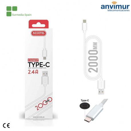 Cable Datos 2.4A Type-C Blanco 1 Metro | CU1607