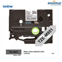 TZEM951, Laminated Tape SILVER MATTE text BLACK 24mm | 8M | Brother