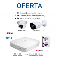 KIT VideoVigilancia 8x Cámaras + 1x XVR 8CH + 1x HDD 1TB | dahua