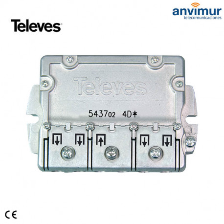 5437, EasyF Splitter 4 Outputs BRIDGE 5...2400MHz 9/7,5dB | Televes