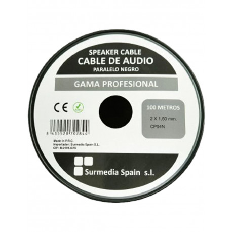 Cable Audio Paralelo Negro 100mts 2 x 1.5 mm