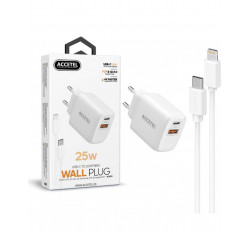 CARGADOR 25W QC/PD 3.0 DUAL USB+C CABLE IPHONE 1M | AC553