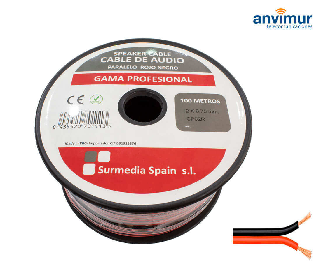 Cable de audio para altavoces rojo y negro de 2x0,75 mm² Bobina de