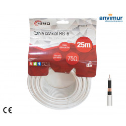 Cable Coaxial RG-6 Blanco 25m Cobre Ø6.8mm ICT